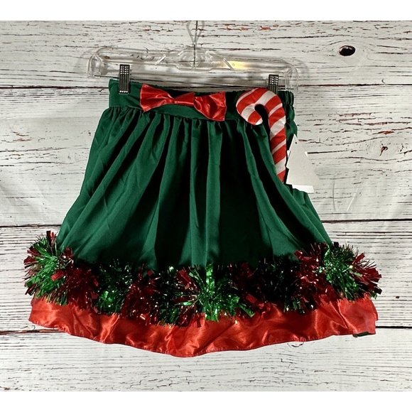 New Love & Let Love Candy Cane Skater Skirt Tinsel Trim Juniors Size XS Green - Picture 8 of 16